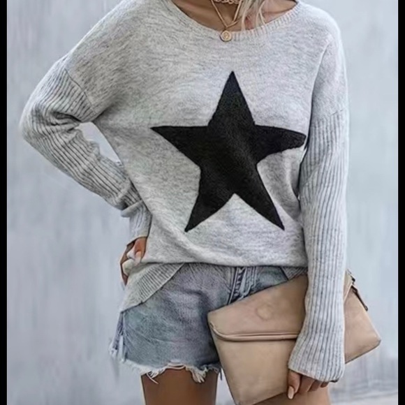 🌹🍭NWT🍭🌹TRENDY AND FUN STAR PULLOVER SWEATER🌹🍭COMES IN BLACK AND GREY🍭🌹 - Picture 8 of 14